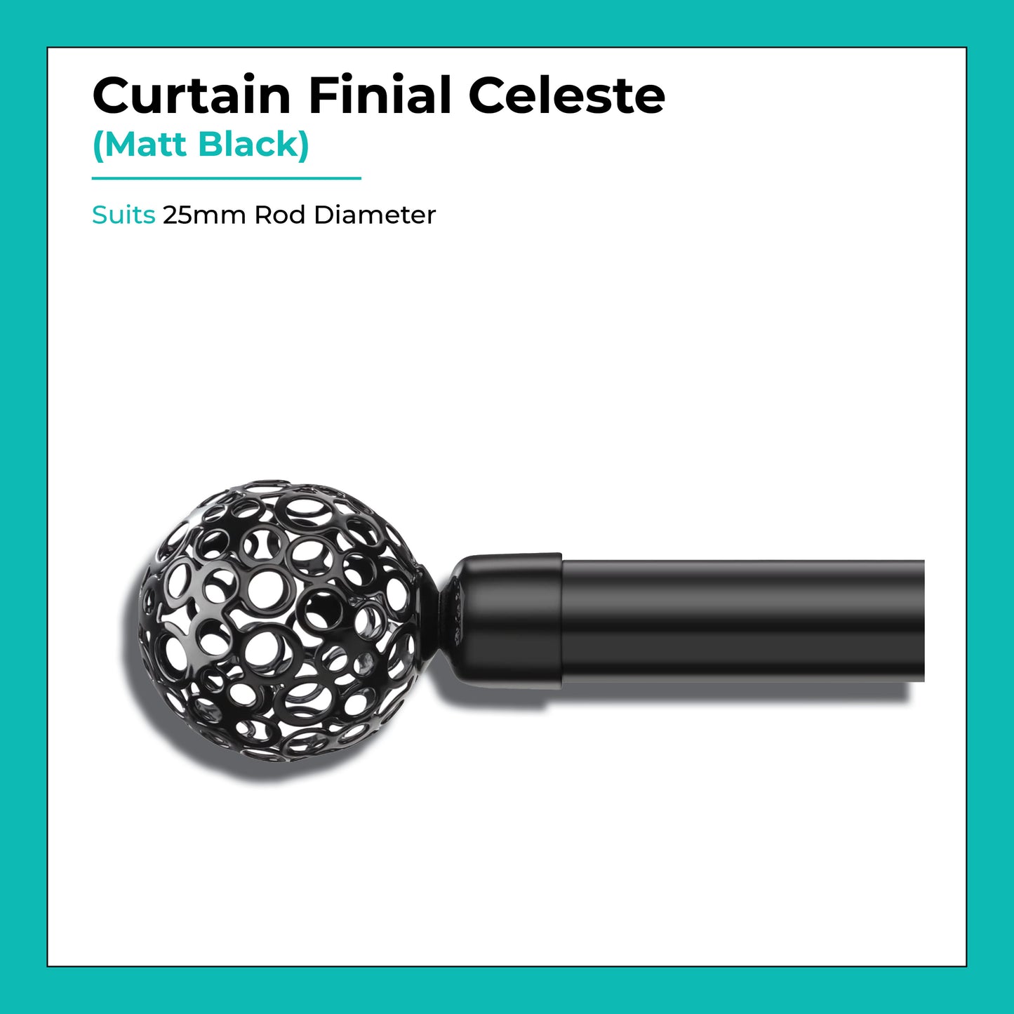Curtain Rod Finials | Matt Black 3 Elegant Styles