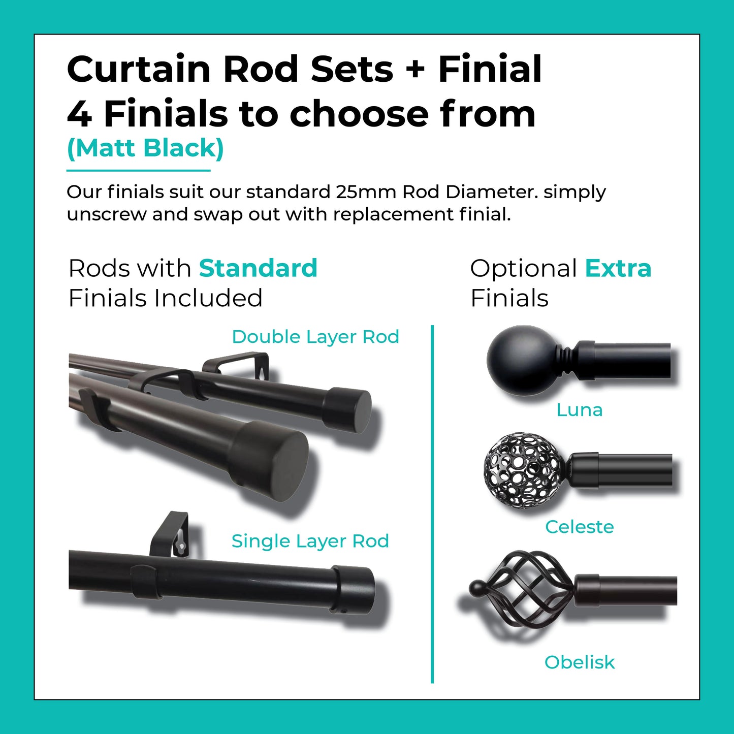 Curtain Rod Set Extendable Single and Double Rod 3.0M Black