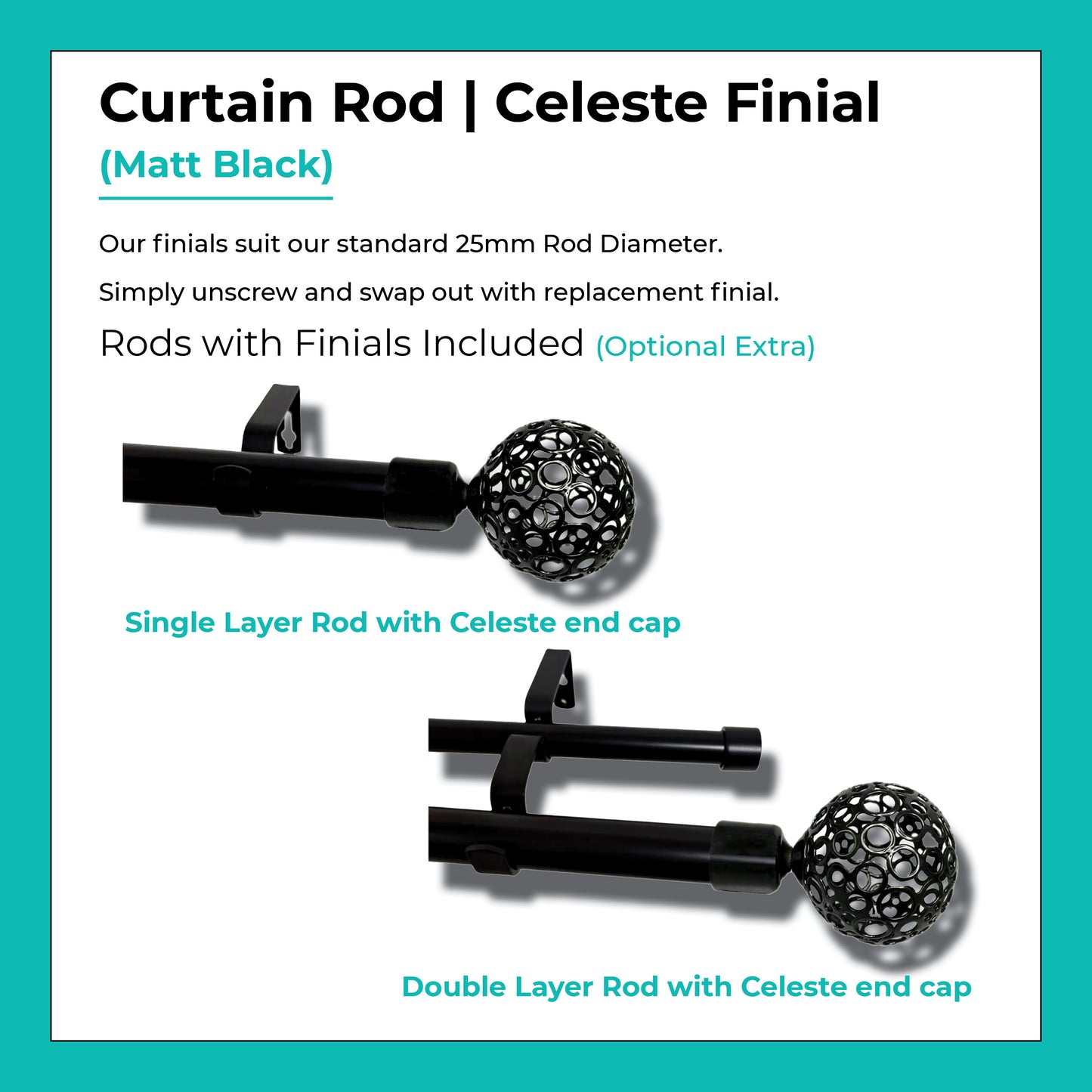 Curtain Rod Set Extendable Single and Double Rod 3.0M Black