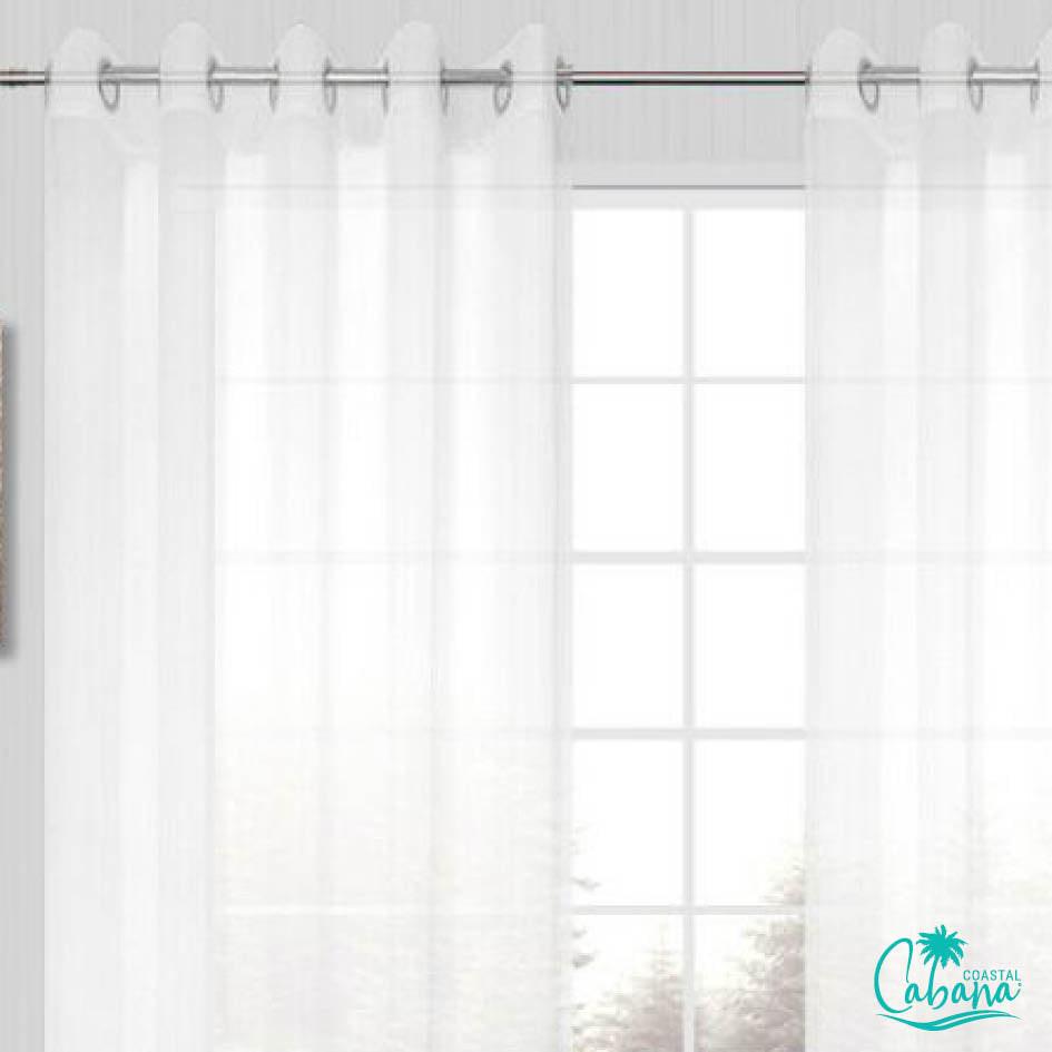 Coastal Cabana Australia White Sheer Curtains Pair Eyelet 132 & 264cm Widths