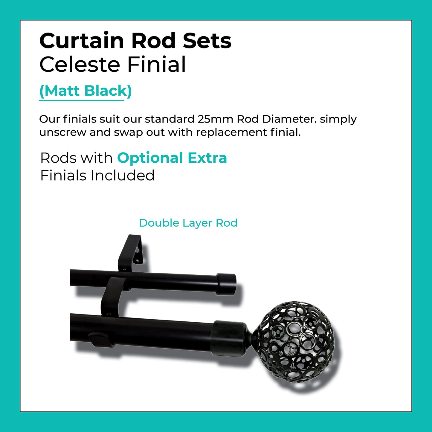 Curtain Rod Set Extendable Double Rod 1.1 to 3.0M Black