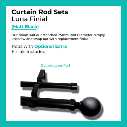 Curtain Rod Set Extendable Double Rod 1.1 to 3.0M Black