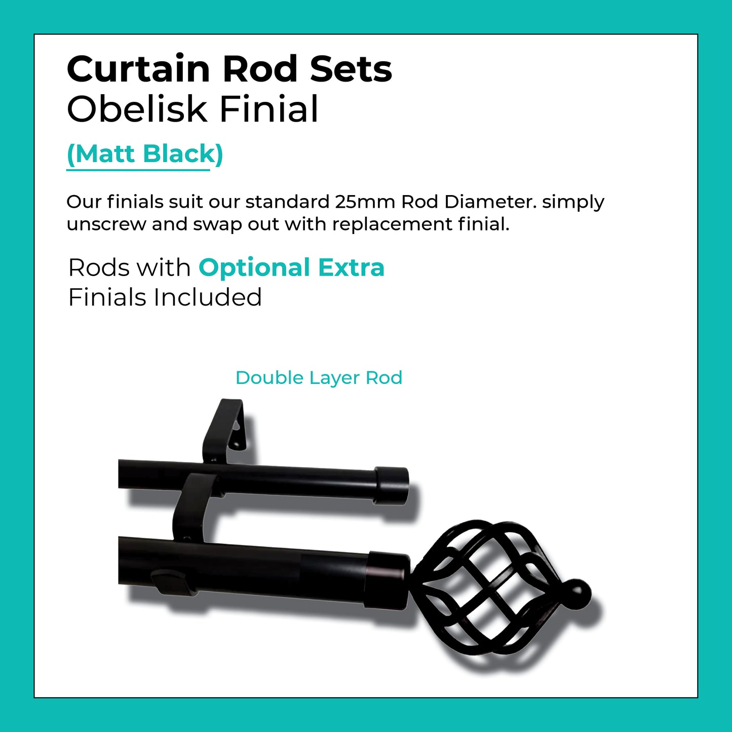 Curtain Rod Set Extendable Double Rod 1.1 to 3.0M Black