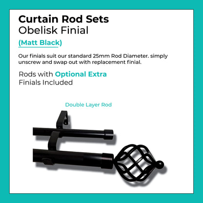 Curtain Rod Set Extendable Double Rod 1.1 to 3.0M Black