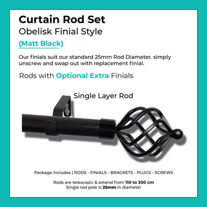 Curtain Rod Set Extendable Double Rod 1.1 to 3.0M Black