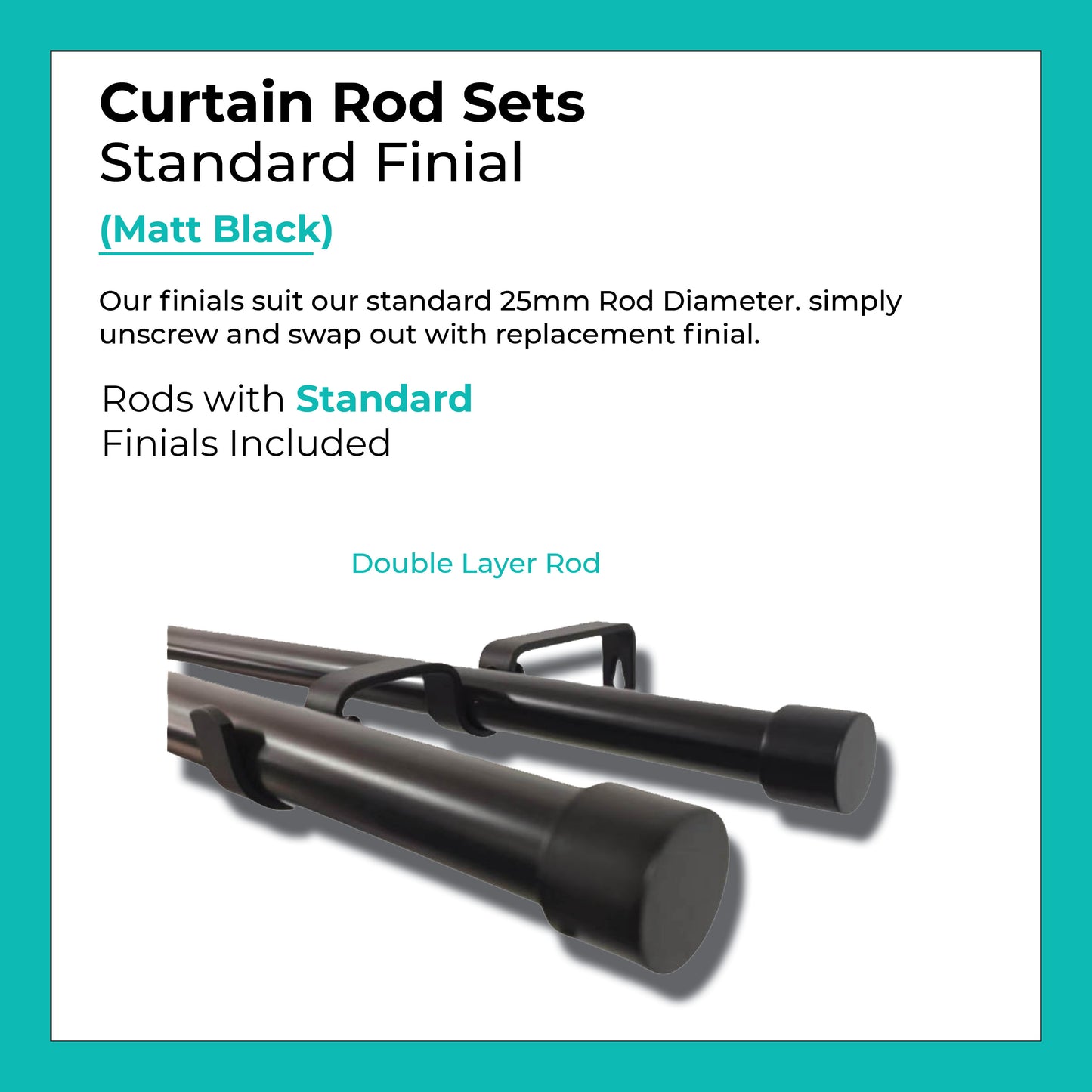 Curtain Rod Set Extendable Double Rod 1.1 to 3.0M Black